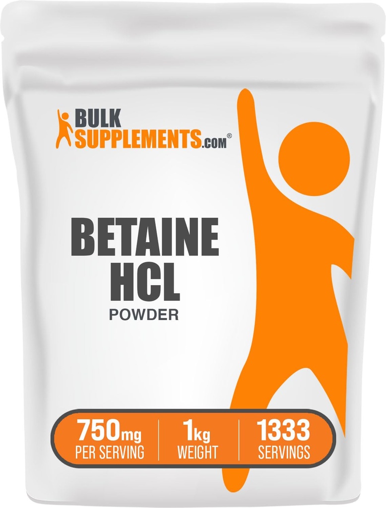 BulkSupplements.com Betaine HCl Powder - Betaine Hydrochloride Supplement, Digestive Support - Gluten Free, 750mg per Serving, 1kg (2.2 lbs) (Pack of 1)