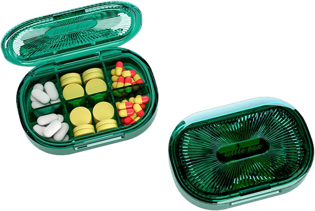 Small Pill Box, Moisture Proof Pill Case, Travel Pill Organizer for Pocket Purse, Daily Portable Medicine Vitamin, Fish Oil, Supplement (Green)