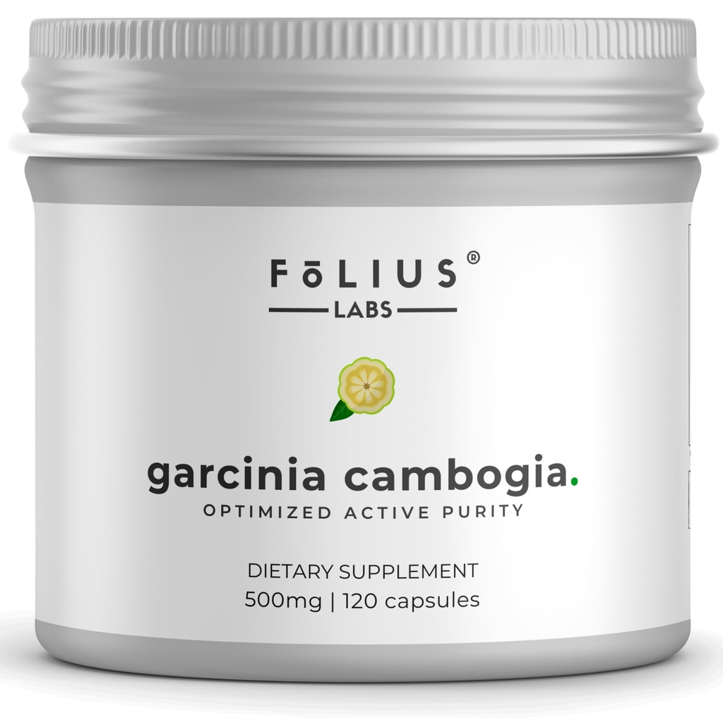 FOLIUS LABS Pure Garcinia Cambogia Extract Supplement 500mg - 100% Natural HCA Extract Concentrated to 60% - Supports Healthy Digestion and Metabolism - 120 Capsules