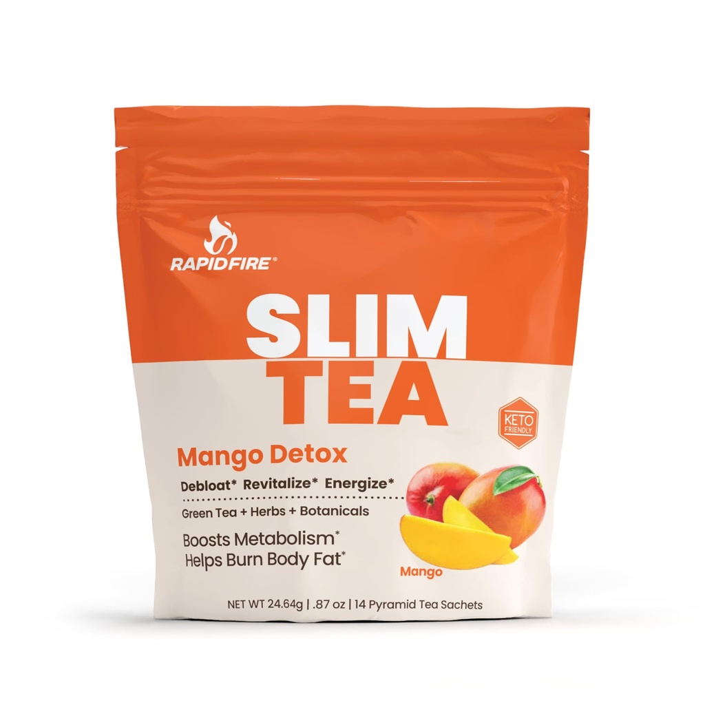 Rapid Fire Slim Tea Bags, Blend of Natural Herbs and Botanicals, Promotes Energy and Digestion, Supports Metabolism, 14 Servings Mango Flavor