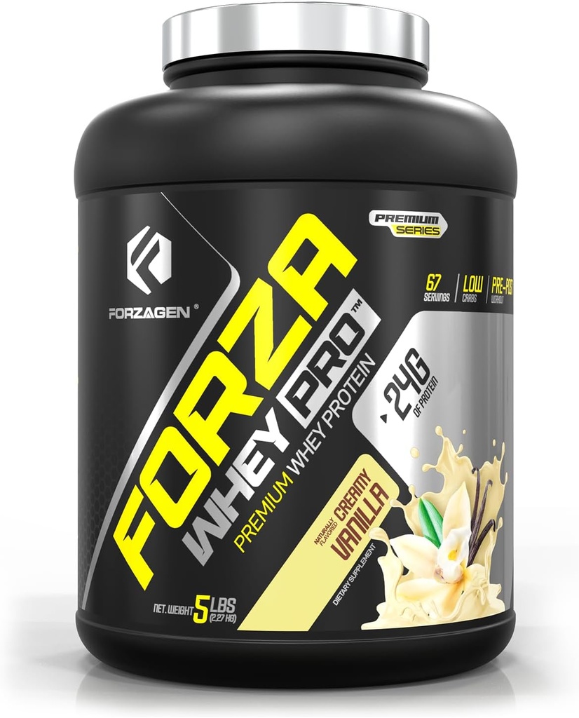 Forzagen Whey PRO Low Carb Protein Powder | 24g of Protein per Serving, No Added Sugar, Gluten Free, Premium Whey for Shakes & Mixes for Men & Women, BCAA | Vanilla, 5 lbs. (67 Servings)
