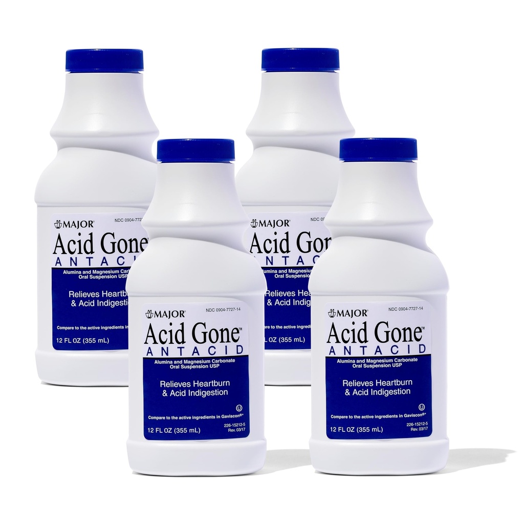 MAJOR Acid Gone Antacid Liquid - Acid Reflux Medicine for Adults - Upset Stomach, Acid Indigestion, and Heartburn Relief - Spearmint Flavored - 12 Fl. Oz. (4 Pack)