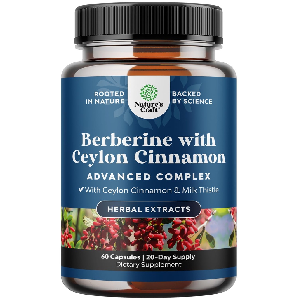 Balancing Berberine Plus 1200mg Por Serving Complex - Antioxidant Berberine with Ceylon Cinnamon Capsules Plus Silymarin Milk Thistle Extract - Active PK for Heart Health and Sugar Support 60 cápsulas
