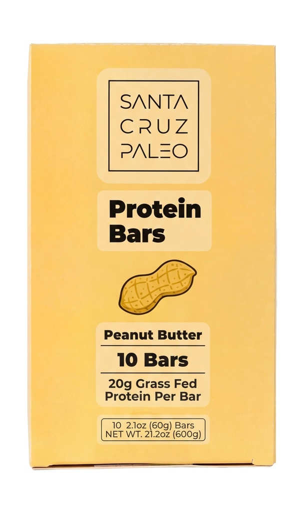 Santa Cruz Paleo Protein Bar – 20g Grass-Fed Whey & Collagen Protein – Wildflower Honey Sweetened, No Seed Oils, High Protein Snack Bar (Peanut Butter Flavor, Pack of 10)