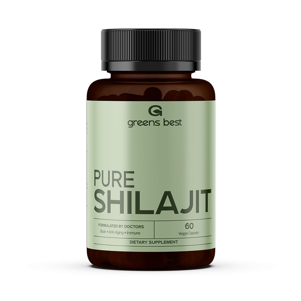 GREEN'S BEST Pure Himalayan Shilajit Capsules – Organic Fulvic Acid Supplement for Energy & Immune Support – Boosts Stamina & Brain Health – Vegan, No Additives
