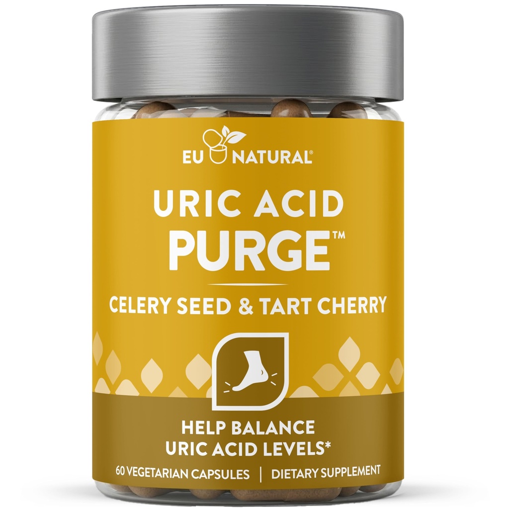 Eu Natural Purge Uric Acid Flush - Eat & Drink What You Want - Uric Acid Support for Joints & Mobility with Celery Seed, Tart Cherry & Chanca Piedra - 60 Vegetarian Capsules