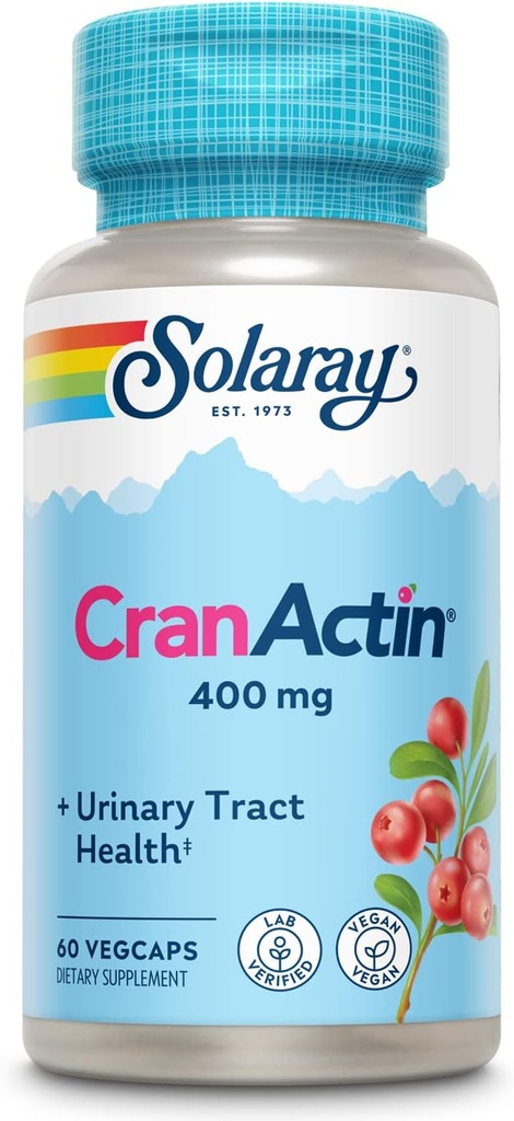 SOLARAY CranActin Cranberry Extract 400 mg - Suplementos de arándano para mujeres y hombres - Vejiga y Tracto urinario Apoyo a la salud con vitamina C - Vegan, garantía de 60 días (60 CT)