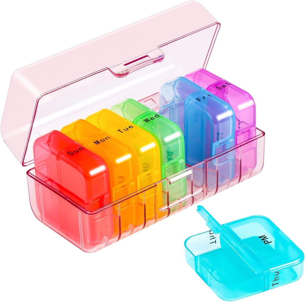 Zoksi Weekly Pill Organizer 2 Times a Day, Pink 7 Day Am Pm Pill Box, Daily Am Pm Pill Organizer 7 Day, Portable Vitamin Pill Case, Weekly Pill Box for Fish Oils, Vitamin, Supplement
