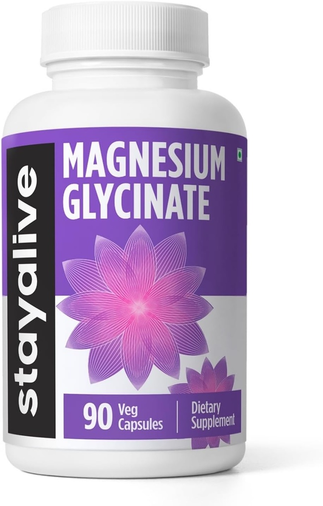 STAY ALIVE Glycinate Magnesium Glycinate 500mg, alta absorción, 90 cápsulas, 100% puro Glycinate Powder, suplemento de magnesio de fuerza extra para mujeres y hombres, sin Gluten