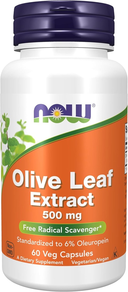 AHORA Suplementos de alimentos, Extracto de hoja de oliva 500 mg, Scavenger radical gratuito*, 60 cápsulas de verduras