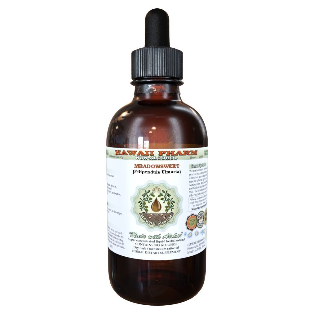 Hawaii Pharm Meadowsweet Alcohol-Free Liquid Extract, Meadowsweet (Filipendula Ulmaria) Herb Glycerite Natural Herbal Supplement, USA 2 oz