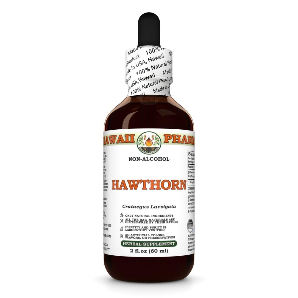 Hawaii Pharm Hawthorn Alcohol-Free Extract, Glycerite for Heart Wellness, Supports Circulation, Promotes Lipid Balance, Antioxidant Rich, Boosts Immune Strength - 2 fl.oz