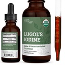 Organic Lugol's Iodine, Iodine and Potassium Iodide 2% Solution 3000 mcg - Liquid Supplement Drops for Thyroid Support for Women & Men, Metabolism Health, Detox Boost - Non-GMO, 395 Servings (2 Oz)