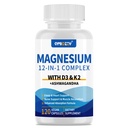 Magnesium Complex 12 in 1 Supplement for Women & Men 700mg, Magnesium Glycinate with Vitamin D3 K2, Citrate Malate Oxide Taurate Aspartate Orotate, for Relaxation, Heart, Energy, Muscle, 120 Capsules