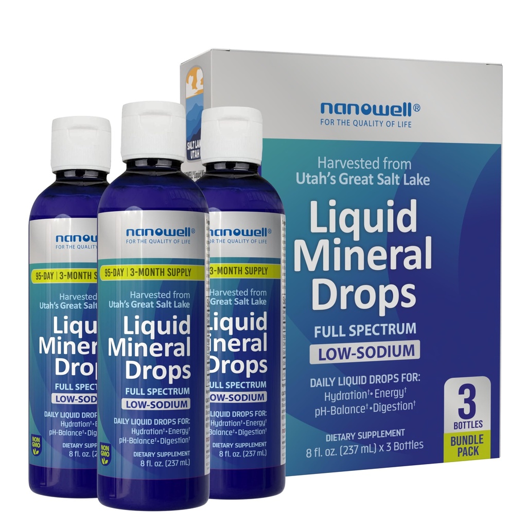 Liquid Mineral Drops - Trace Mineral Supplement | Full Spectrum Minerals | Ionic Liquid Magnesium, Chloride, Potassium | Low Sodium | Energy, Electrolytes | 288 Day Supply, 8 fl oz (Pack of 3)