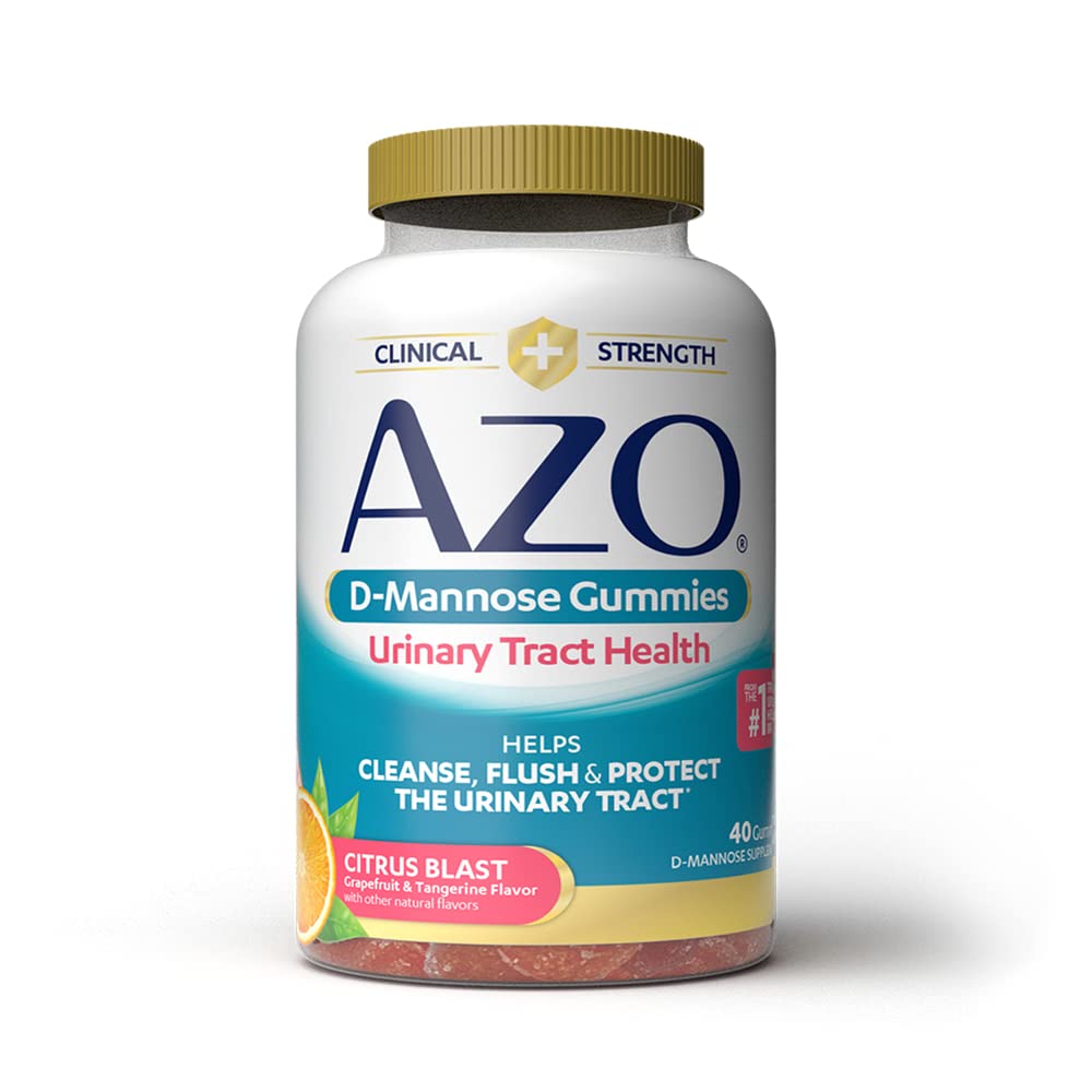 AZO D Mannose Urinary Tract Health Gummies, 40 Count, Clinical Strength 2000mg, Helps Cleanse, Flush & Protect, No.1 Pharmacist Recommended Brand, Vegan Tangy Citrus Blast Flavor, Non-GMO, Gluten Free