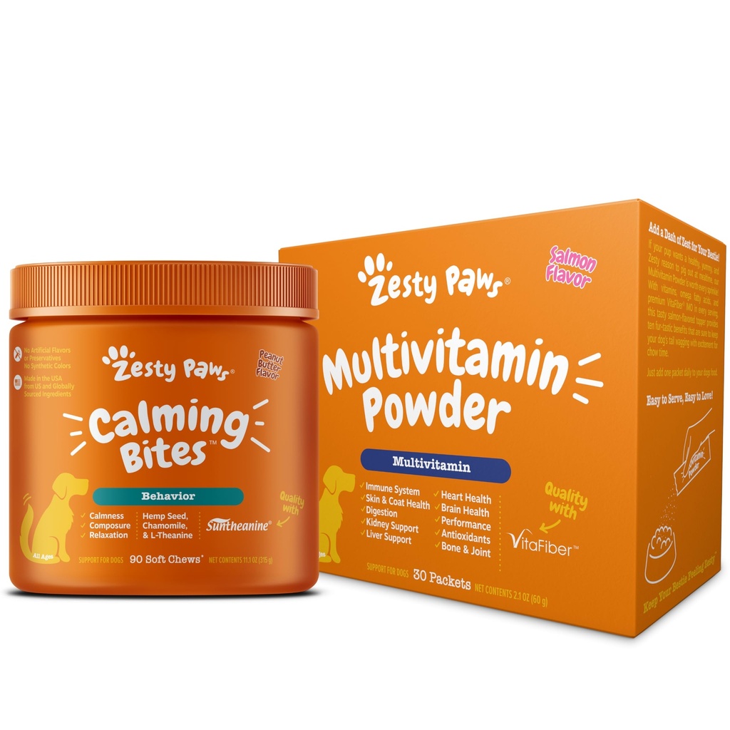 Zesty Paws Calming Chews for Dogs + 10-in-1 Dog Multivitamin Powder