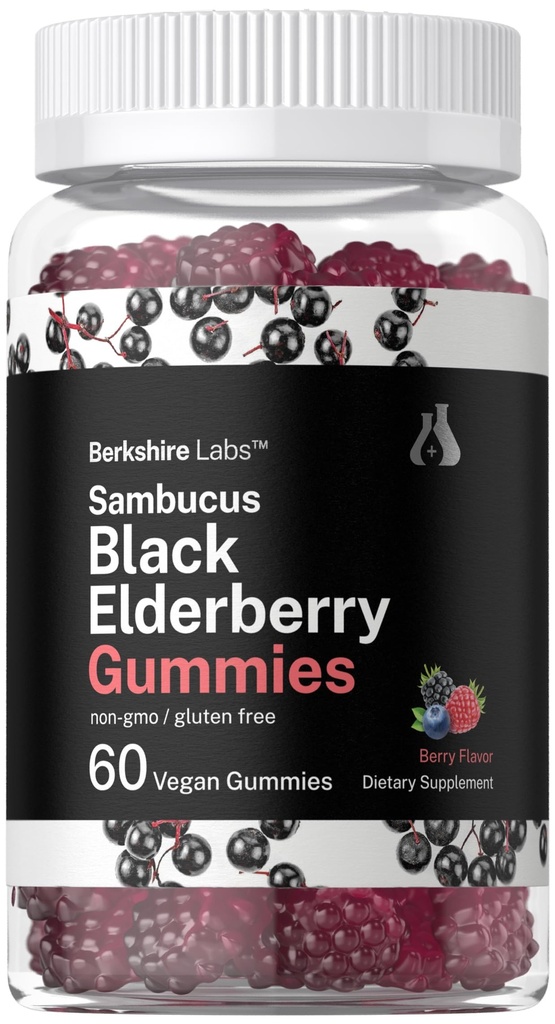Horbaach Sambucus Black Elderberry Gummies | 60 Count | with Zinc and Vitamin C | Vegan, Non-GMO, Gluten Free Extract for Adults | Berry Flavor | by Berkshire Labs