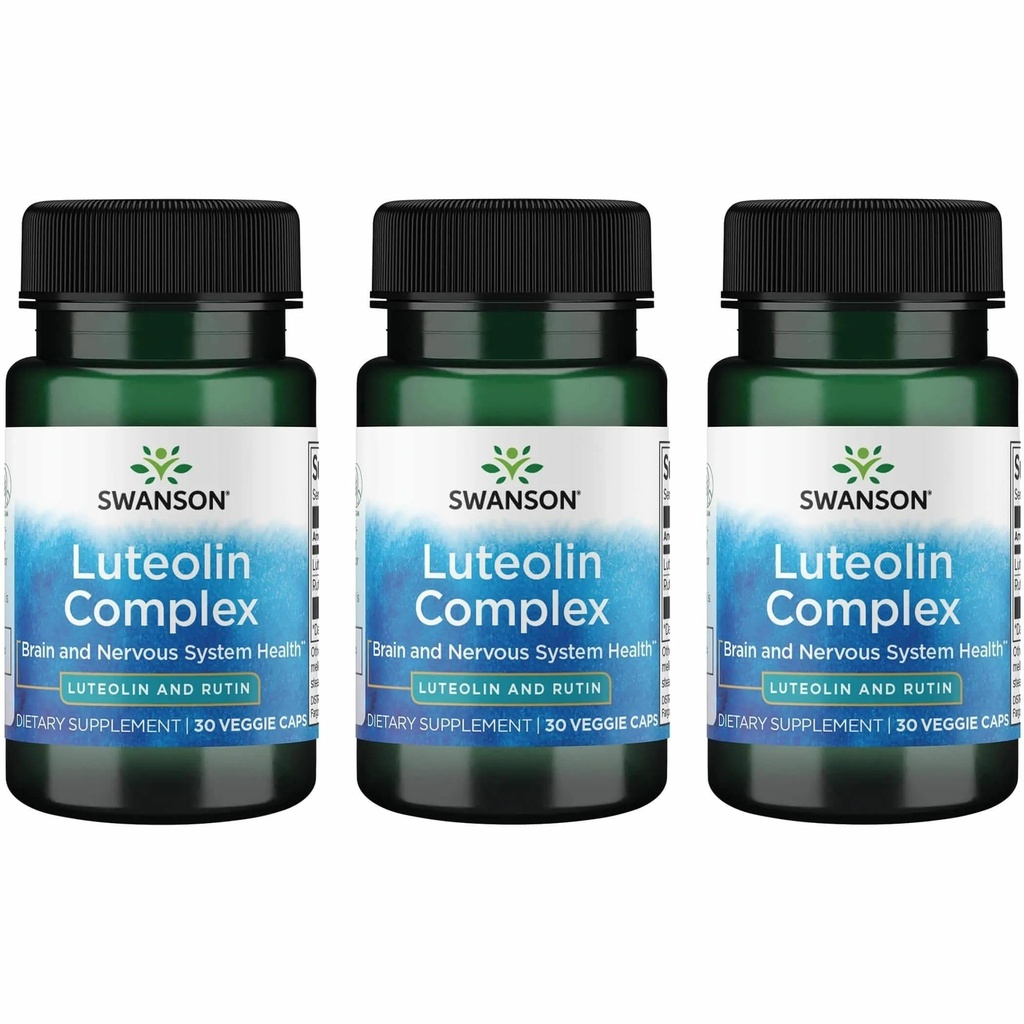 Complejo Swanson Luteolin w/Rutin - Suplemento de Apoyo al Cerebro Promoción de la Memoria, Mood & Cognitive Health - Fórmula Natural para ayudar a mantener el sistema nervioso - (30 cápsulas vegetarianas) 3 Pack