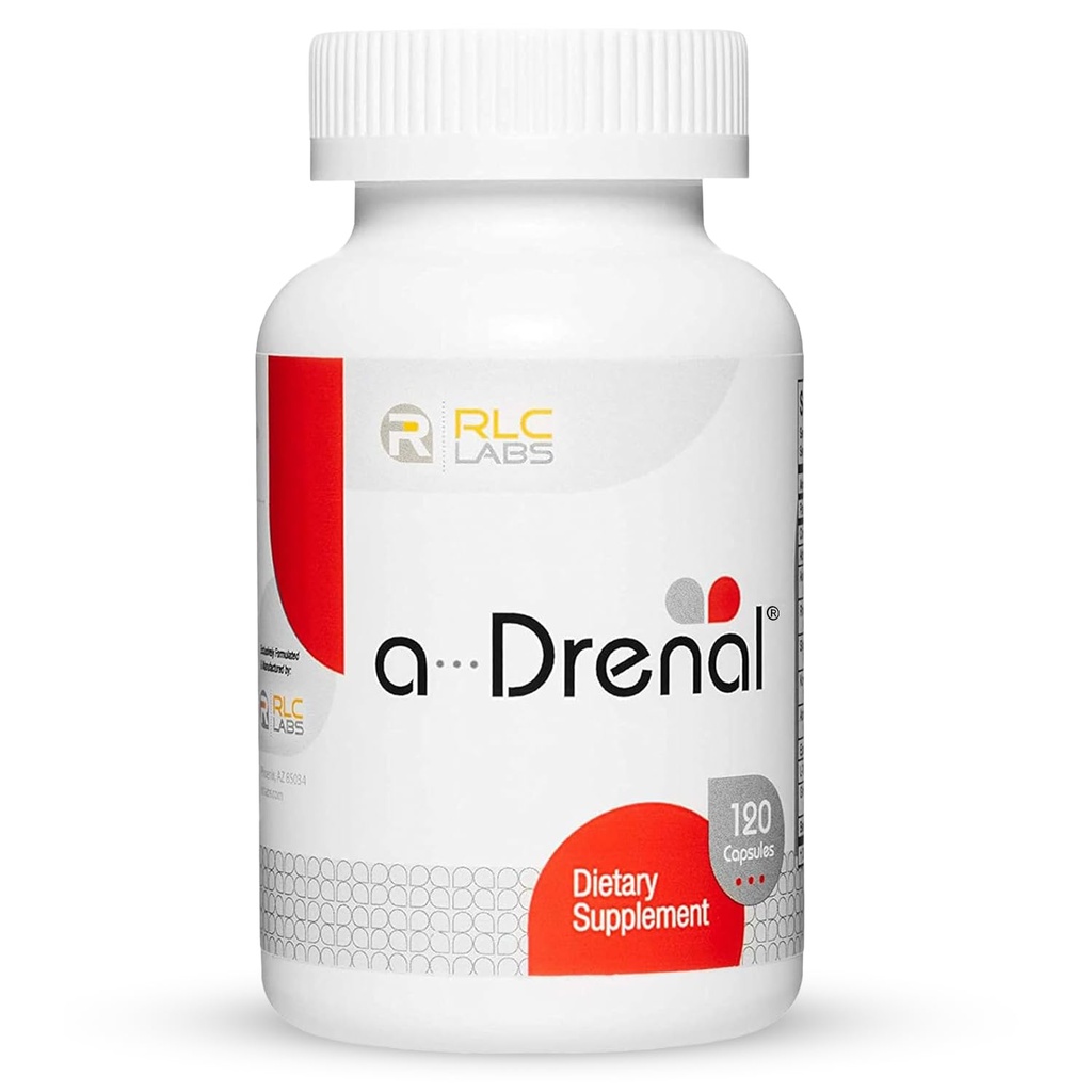 RLC Labs a-Drenal, 120 Capsules - Herbal, Cortisol Supplement with Ashwagandha, Ginger & Rhodiola to Support Balance, Mood, Energy & Vitality - Adrenal Support Formula (1 Month Supply)