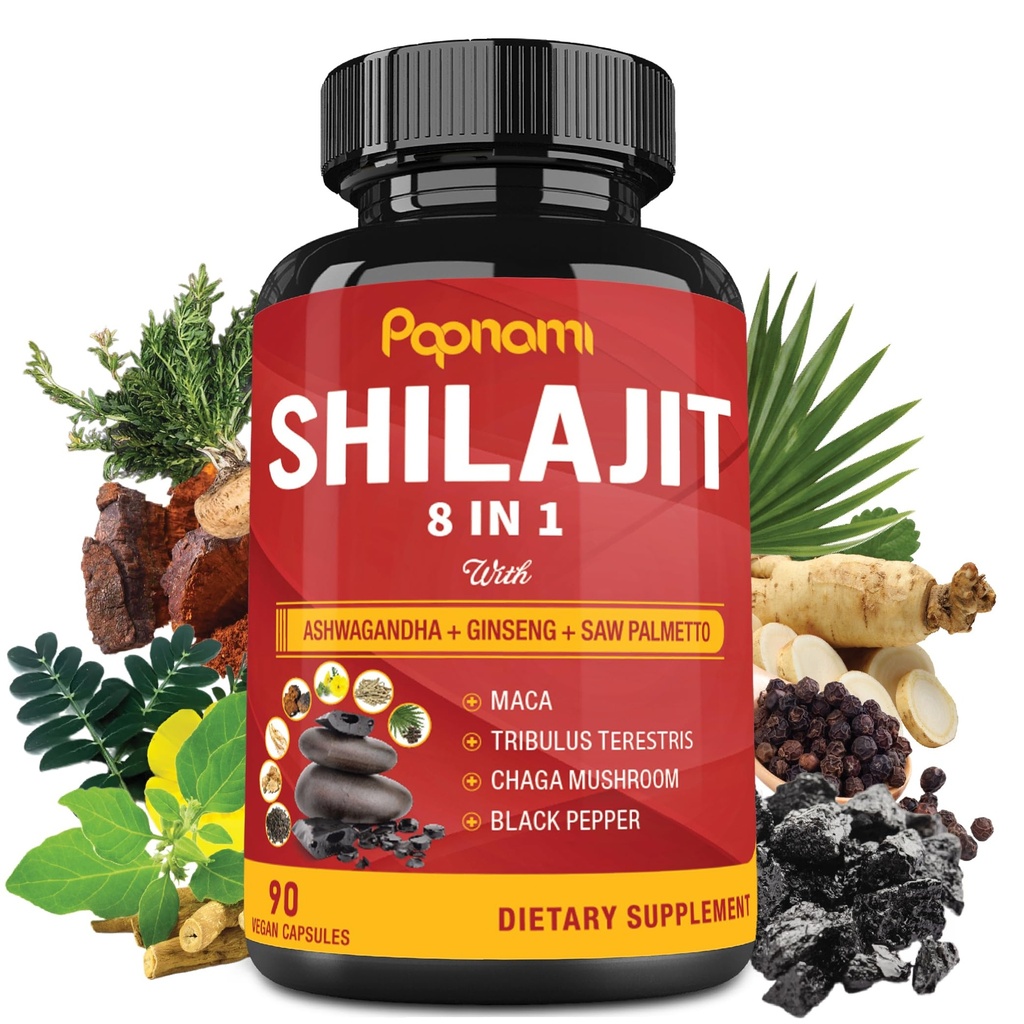 Shilajit Himalayan Capsules - 3 Month Supply - Combined Ashwagandha, Ginseng, Saw Palmetto, Maca, Tribulus, Chaga, Black Pepper
