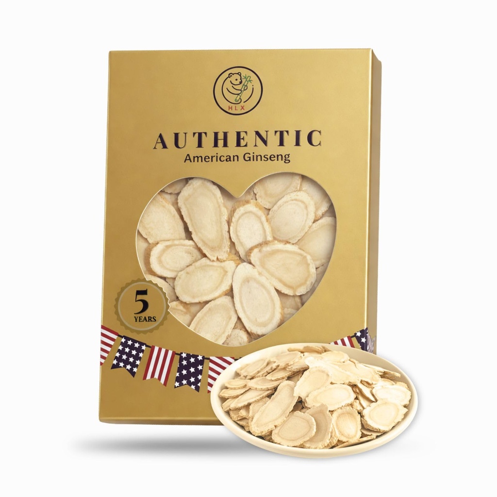 5 Year American Ginseng Slices — Hand-Selected Wisconsin Panax Ginseng, Nature American Ginseng Root Slices for Men & Women, for Tea & Soup, Daily Use (1, Box)