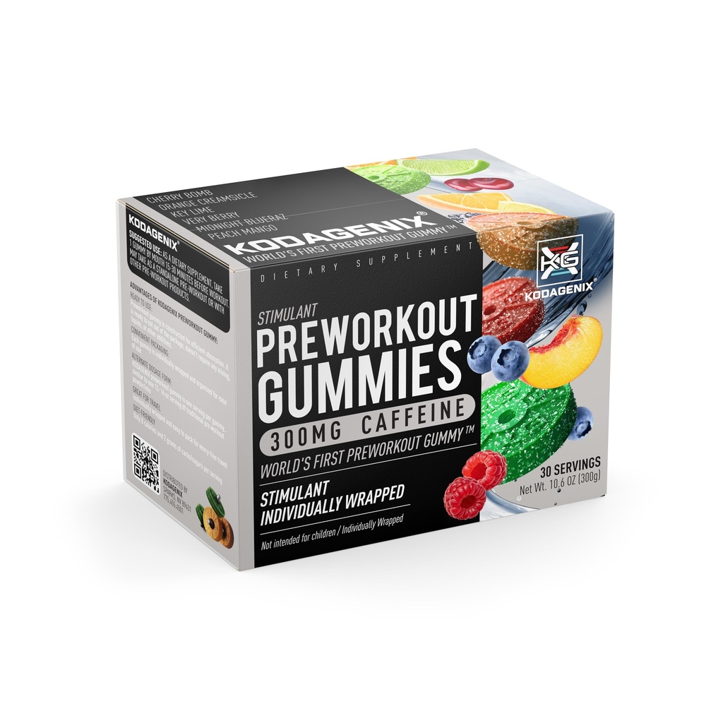 Kodagenix Pre Workout Gummies for Men and Women with Caffeine, L-Citrulline and Beta Alanine - World's First Preworkout Gummy™ - High Stim Preworkout for Men and Women - USA-Made - 30 Servings