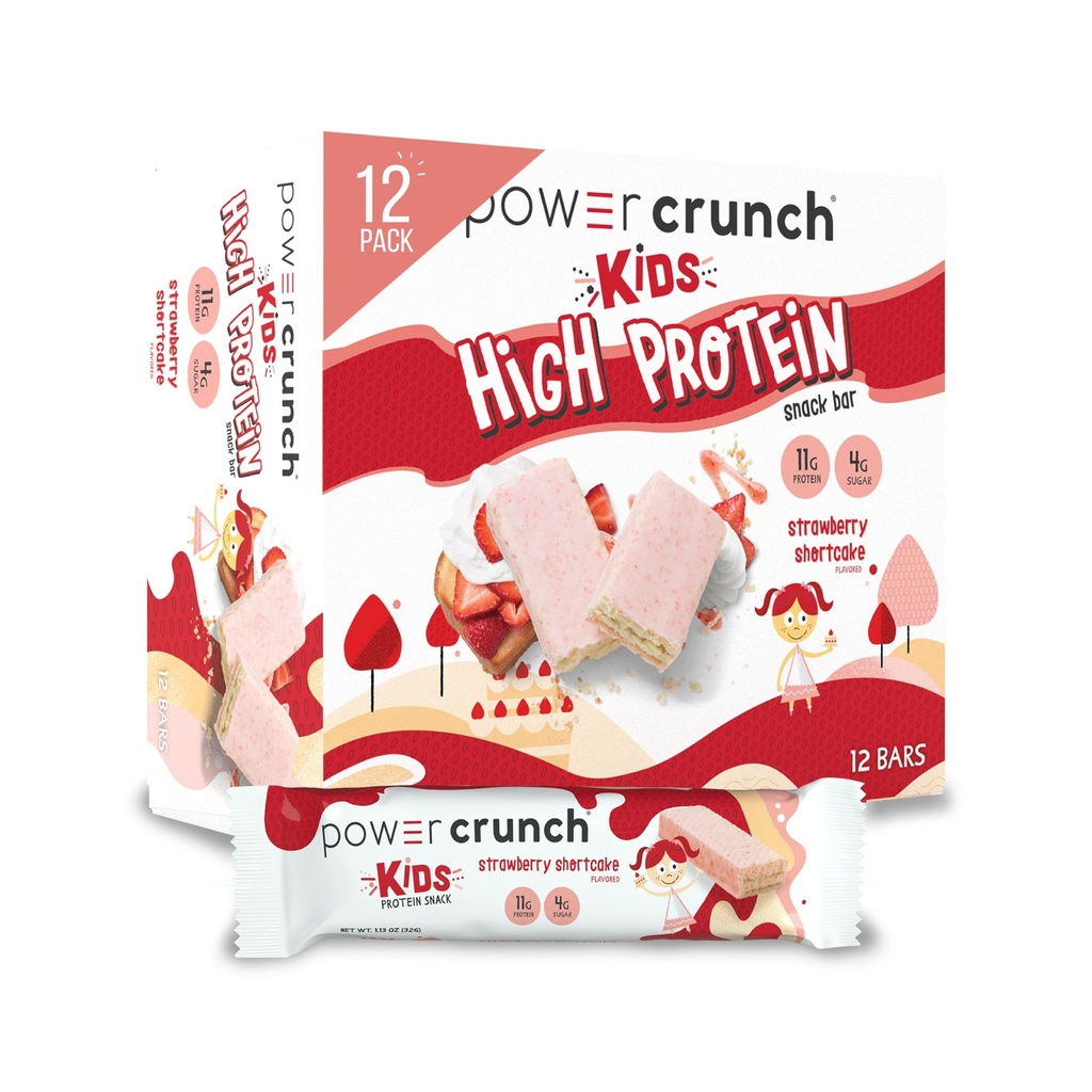 Power Crunch Kids Protein Wafer Bars High Protein Snacks with Delicious Taste, Strawberry Shortcake 1.13 Ounce (12 Count)