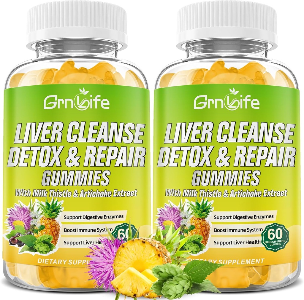 Liver Cleanse Detox & Repair Gummies with Milk Thistle 3000mg, 24-in-1 Liver Health Supplement with Dandelion, Artichoke, Sugar Free Liver Detox Gummies, Pineapple Flavor - 120 Count