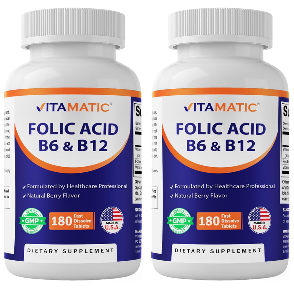 Vitamatic Folic Acid 400 mcg with Vitamin B6 & B12, 180 Tablets - 2 Pack