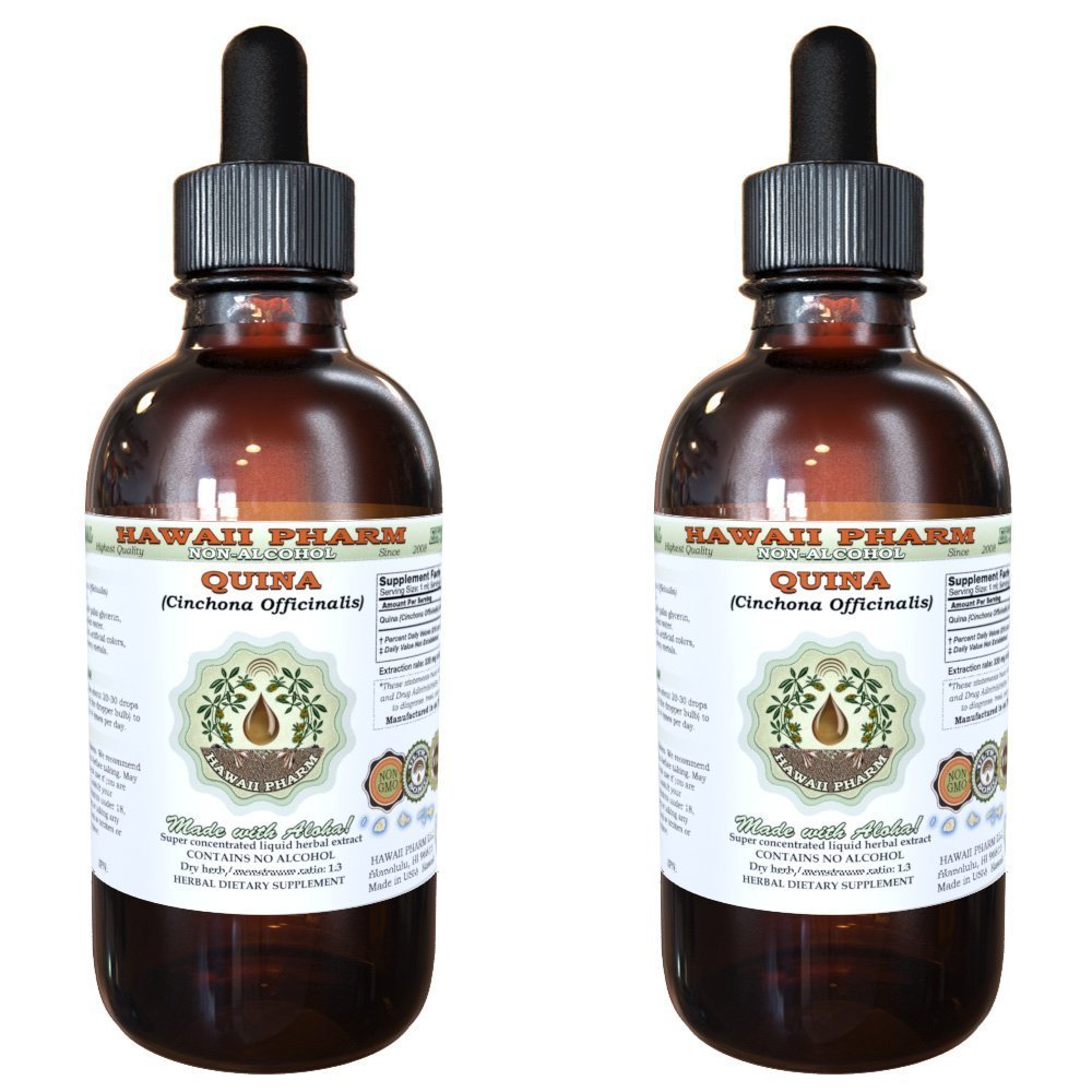 Hawaii Pharm Quina Alcohol-Free Liquid Extract, Quina (Cinchona officinalis) Dried Bark Glycerite Natural Herbal Supplement, USA 2x2 fl.oz