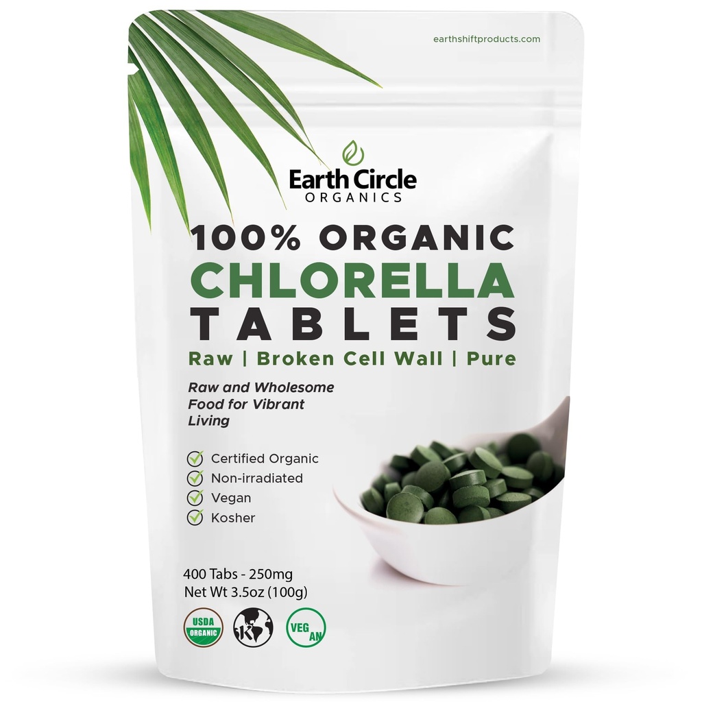 Clorella orgánica Tablets 400 Conde ← High Potency Superfood Silencio Chlorophyll Pills del 100% Pura Alga Verde ← Murallón roto para la absorción máxima ← Vegan, Kosher, Non-GMO  durable 4 Tabs per Day (1-Pack)