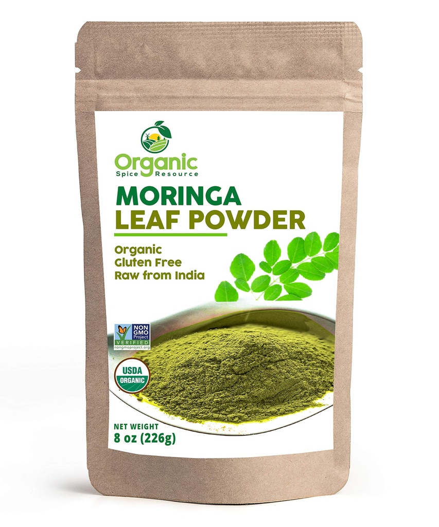 Orgánica Moringa Powder - 8 oz (226g) Silencio USDA Orgánica, No OGM, Kosher, Halal, Moringa Olifera Polvo - 100% Raw y Natural, por SHOPOSR