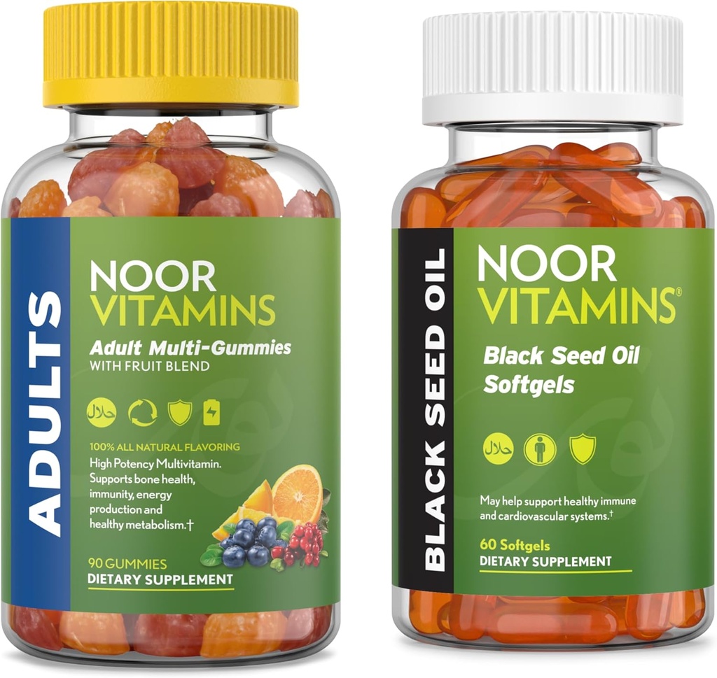 Noor Vitaminas Adulto Multivitamina Gummy y Negro Semillas Aceite