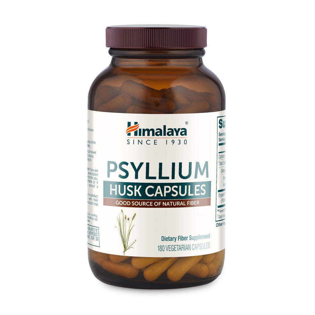 Himalaya Psyllium Husk Capsules - Suplemento diario de fibra para apoyar la salud digestiva y la regularidad - Vegan, no GMO, Sugar Gratis, Gluten Gratis, 180 cápsulas