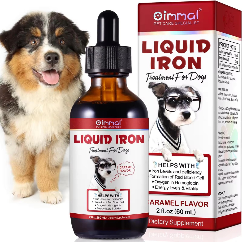 Liquid Iron Supplements for Dogs - with Folate and B12 – Supplements Anemia, Promotes Blood Health, Oxygen Supply and Blood Cell Formation – Increase Low Energy Levels – Lethargy - 2 oz