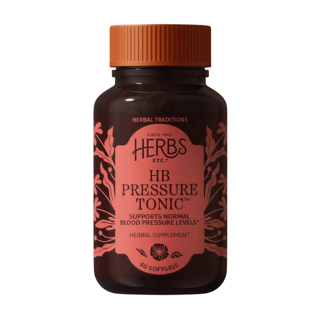 Herbs Etc. HB Pressure Tonic Softgels - Herbal Supplement for Cardiovascular Health & Healthy Circulation - Linden, Hawthorn & European Mistletoe - Gluten-Free & Organic - 60 Count (60 Servings)
