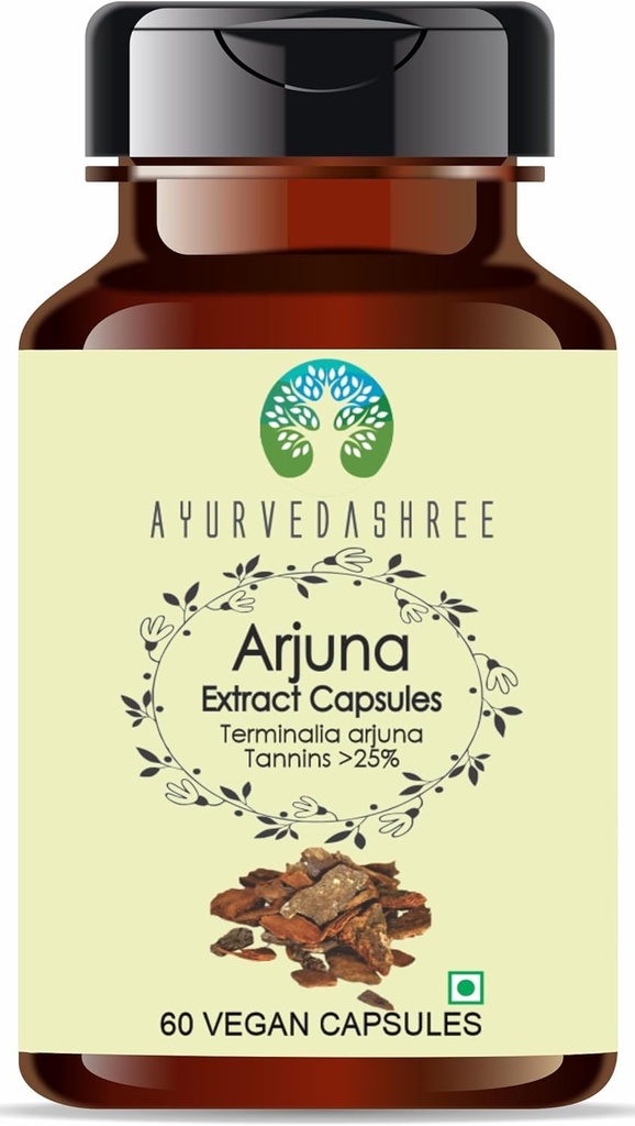 AYURVEDASHREE Arjuna Extract 500mg - 60 Vegetarian Capsules| |Terminalia Arjuna Tannis |All Natural | 100% Vegan | Gluten-Free