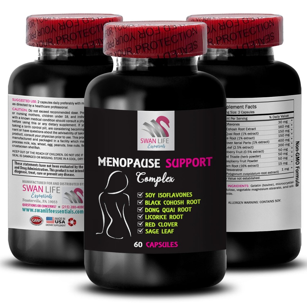 MENOPAUSE SUPPLEMENTS FOR WOMEN - menopause pills for women, red clover, menopause relief, chasteberry fruit, black cohosh, night sweats relief for women, soy isoflavones, night sweats 1Bot