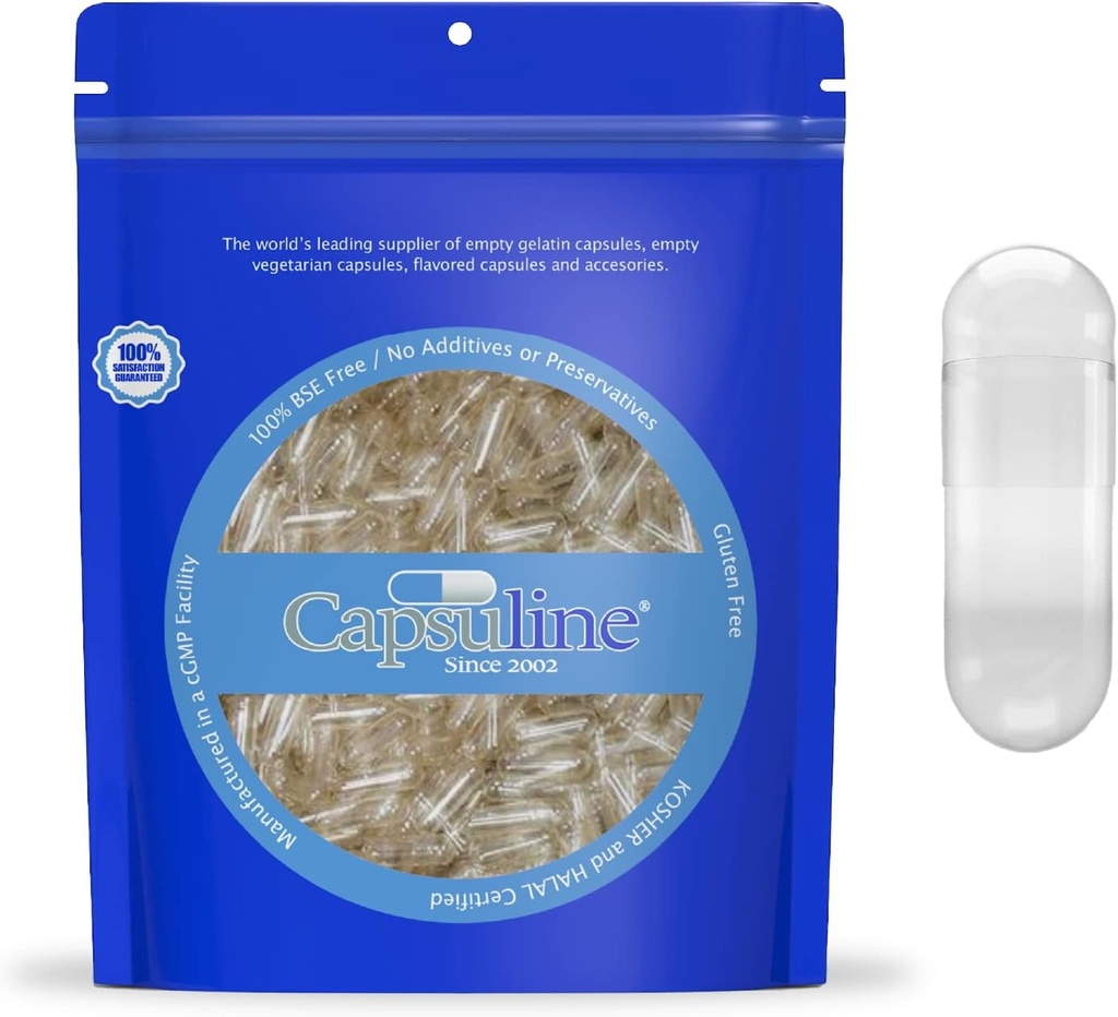 Tamaño de la capsulina 000 - Cápsulas Vegan vacías claras - 1000 Conde - Cápsulas Veggie Vacío Empty - Cápsulas Vegeta DIY - Cápsulas vacías - Certificado de Kosher y Halal