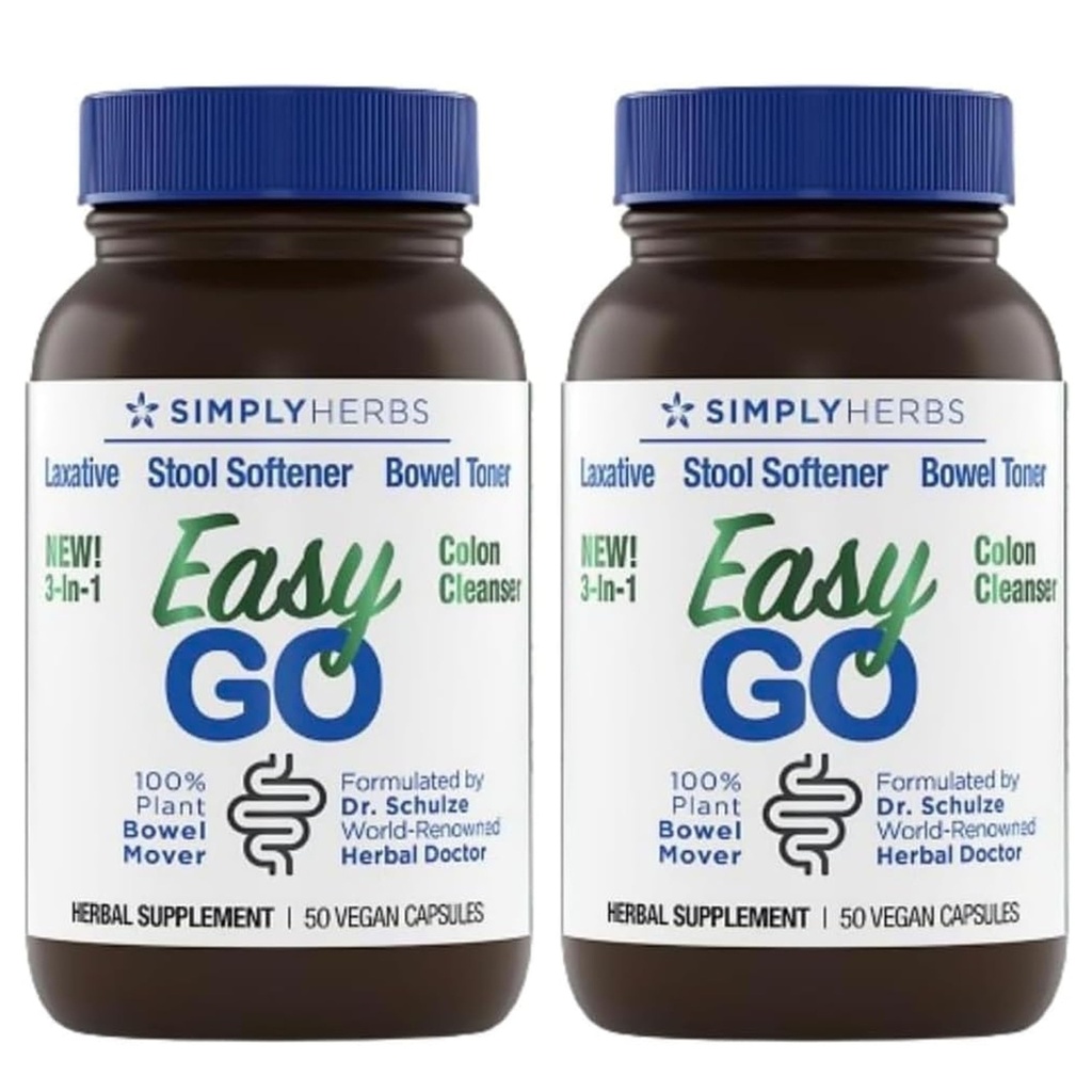 Simply Herbs Easy Go Bowel Mover - Adult Cleansing Supplement for Colon Health Support - Bowel Movement Aid - Stool Softener - Daily-Use Laxative - Plant-Based Ingredients - Vegan - 100 Count (2 Pack)