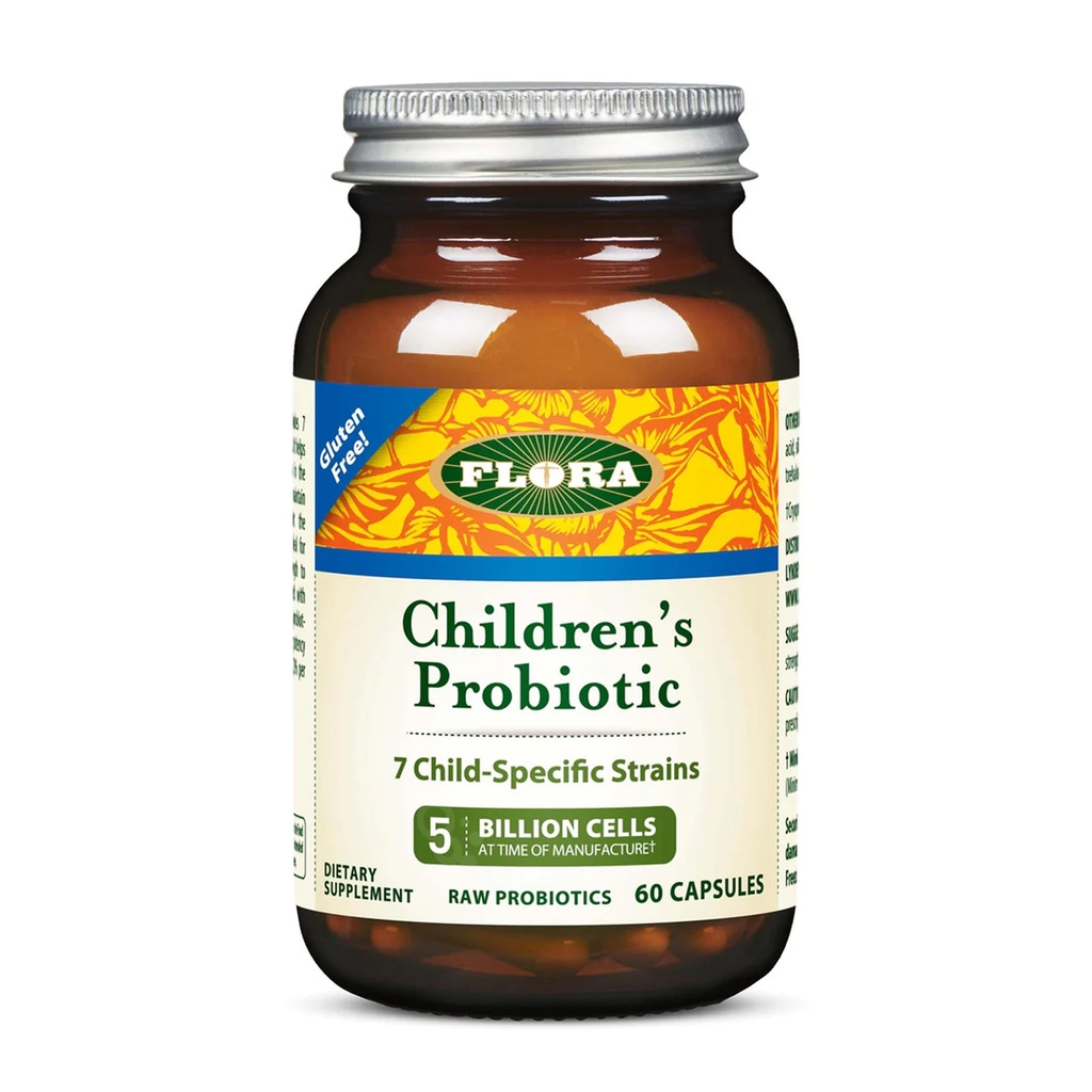 Flora - Udo's Choice Children's Probiotic Blend, with Seven Child-Specific Strains, 5 Billion Cells of Raw Probiotics, Formulated for Ages 5-15, Regain and Retain Gut Health, 60 Capsules