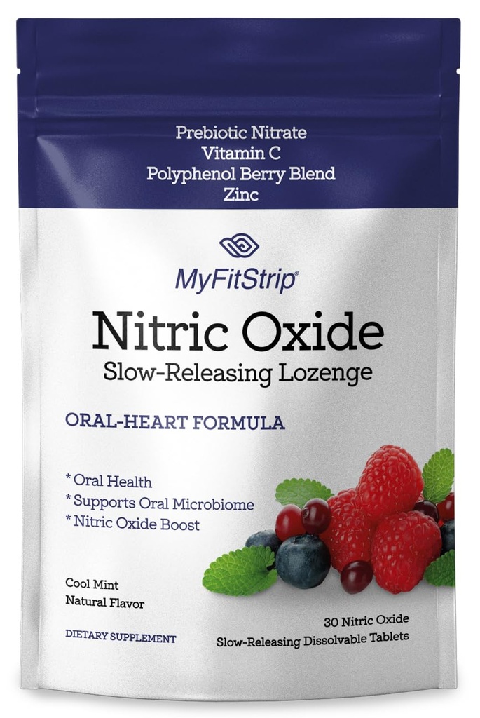 Nitric Oxide Lozenges - Oral Health & Cardiovascular Support - Prebiotic Nitric Oxide, Vitamin C, Polyphenol-Rich Berry Blend, and Zinc - 30 Cool Mint