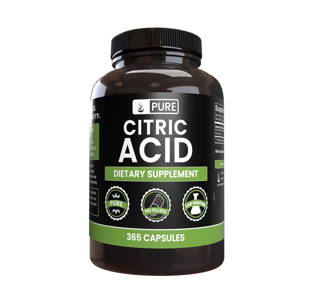 Pure Original Ingredients Citric Acid (365 Capsules) No Magnesium Or Rice Fillers, Always Pure, Lab Verified