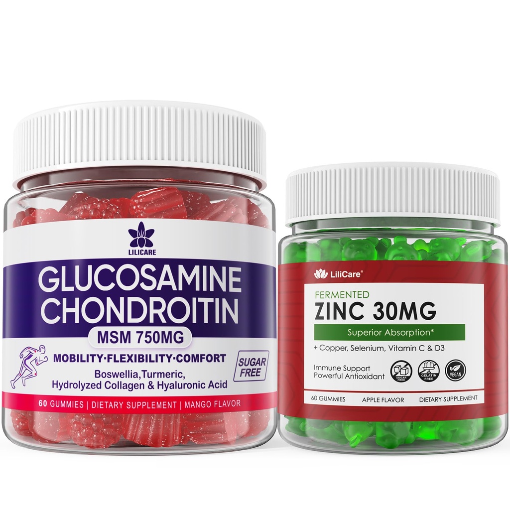 Azúcar Gratis Zinc Gummies 2 Pack + Glucosamine Chondroitin Gummies 2 Pack