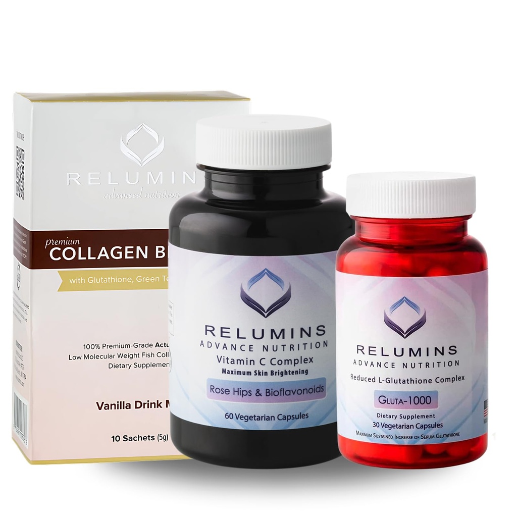 Relumins Premium Gift Glow Set – Collagen Blueberry, Glutathione 1000mg & Vitamin C with Rose Hips – 3-in-1 Beauty & Wellness Kit for Daily Hydration, Skin Vitality, and Overall Support