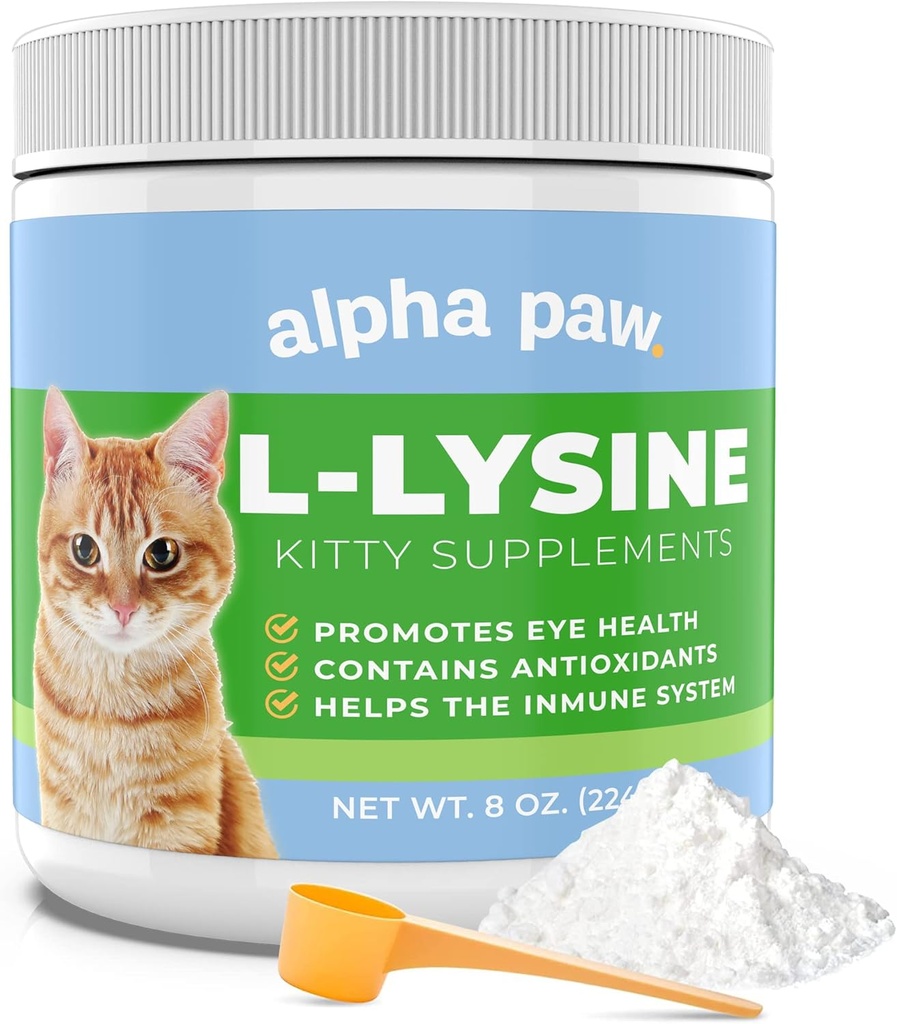 Alfa Paw - Grado Humano para Mascotas - Suplemento Lisina Cat - Suministros Extras 5-10 Mes - Lisina Natural (8 onzas/227 gramos)