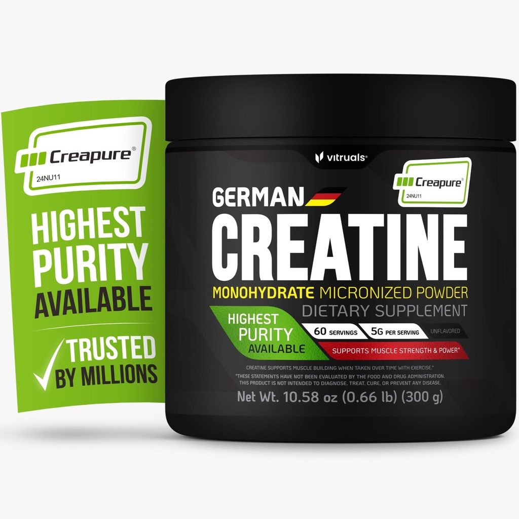 Creapure Creatine Monohydrate Powder – 10.58oz (0.66lb) (300g) German Creatine – Ultra-Pure for Strength & Recovery – 100% Made in Germany – with Scoop – Vegan, Keto-Friendly, Gluten-Free