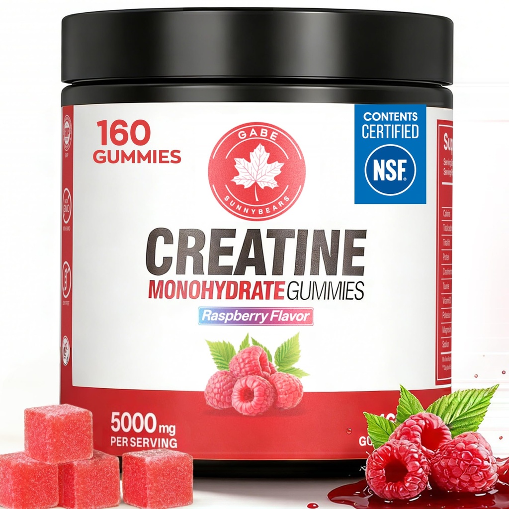 Creatine Monohydrate Gummies 5000mg Per Serving, 160 Count, NSF Certified, Muscle Growth, Strength & Recovery Support for Men & Women, Raspberry Flavor