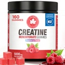 Creatine Monohydrate Gummies 5000mg Per Serving, 160 Count, NSF Certified, Muscle Growth, Strength & Recovery Support for Men & Women, Raspberry Flavor